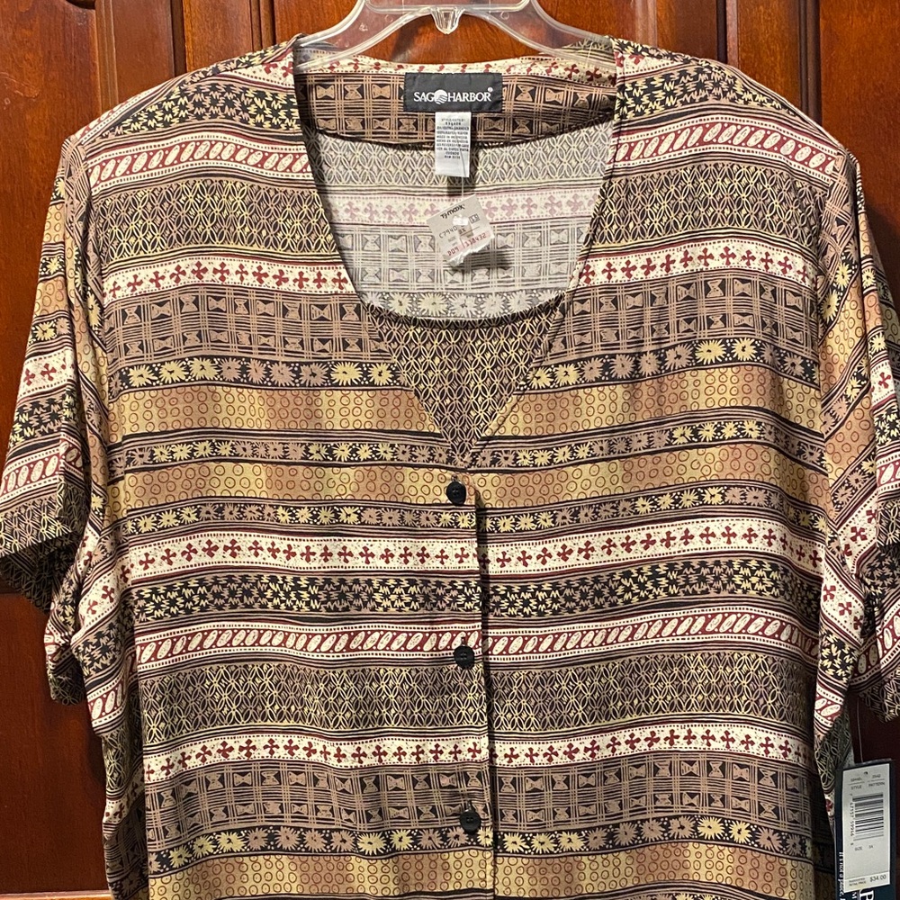 Sag Harbor Women's Multicolor Patterned Button Do… - image 1